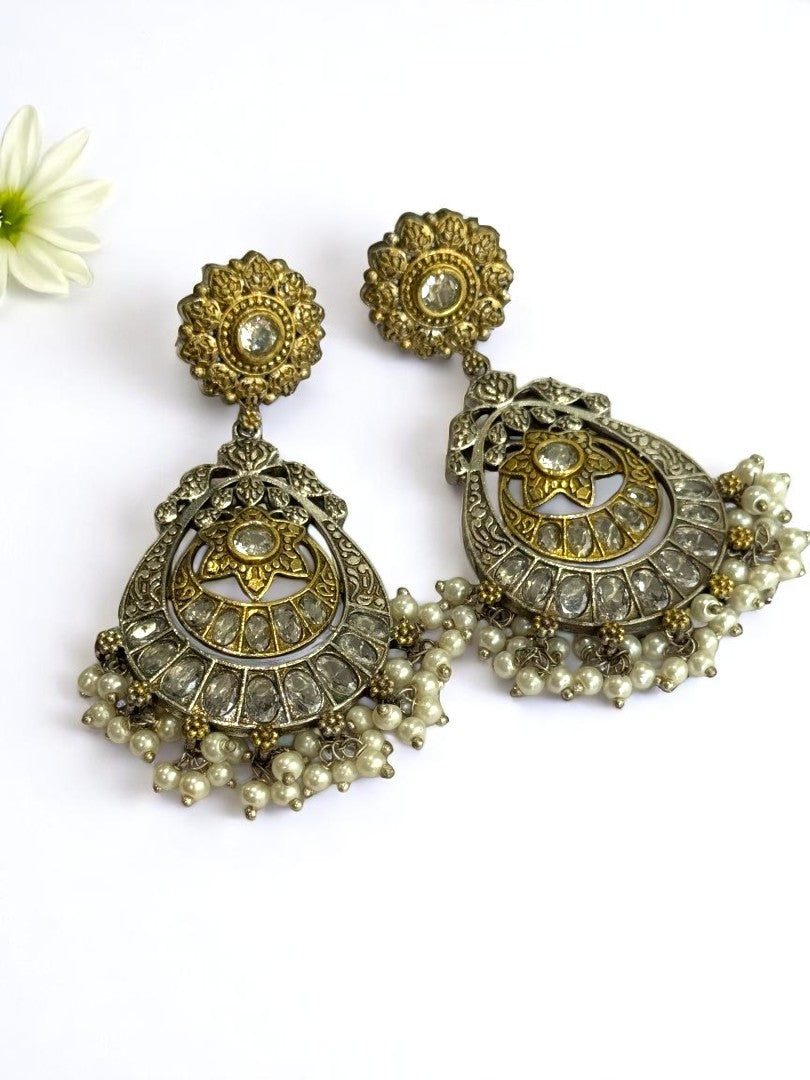 WHITE AANYA GERMAN SILVER EARRINGS