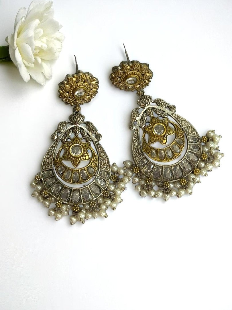 WHITE AANYA GERMAN SILVER EARRINGS