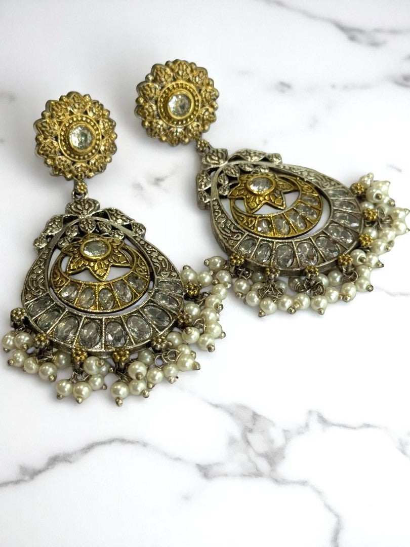 WHITE AANYA GERMAN SILVER EARRINGS