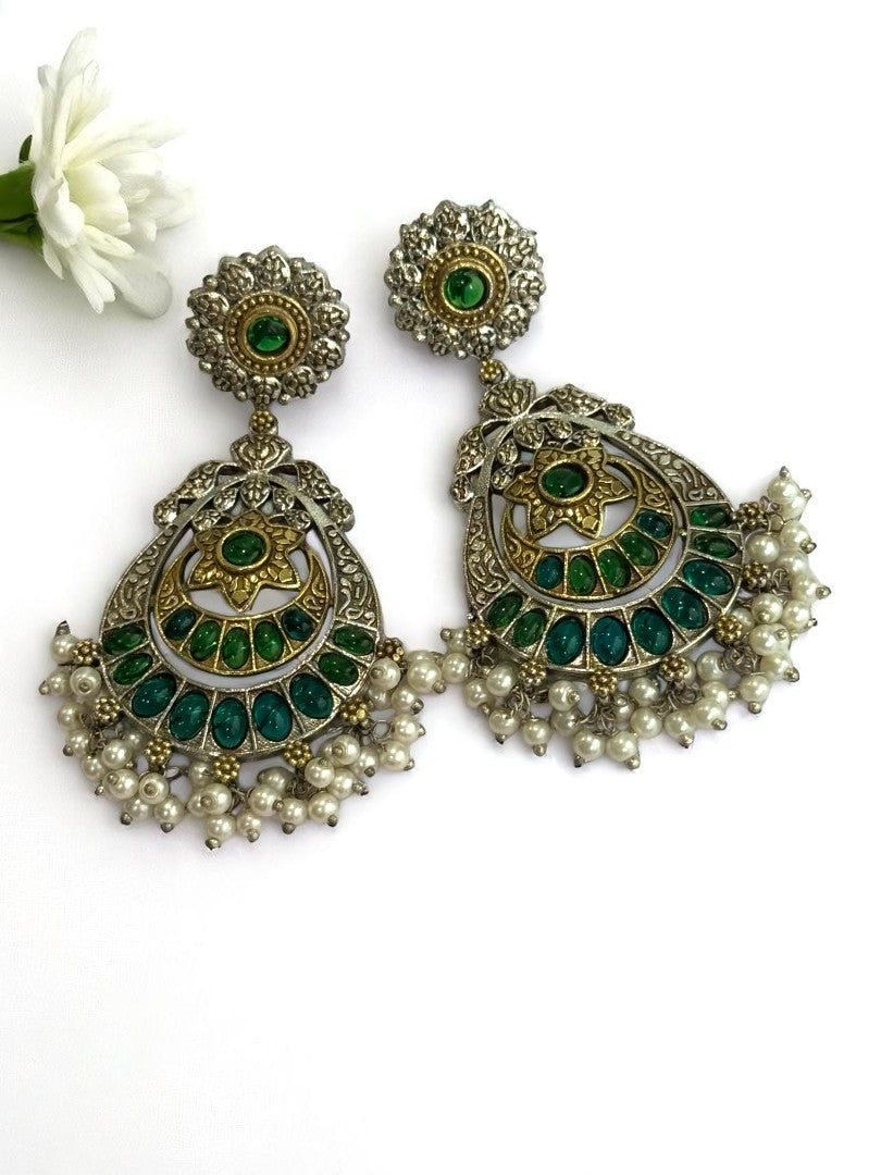 GREEN AANYA GERMAN SILVER EARRINGS