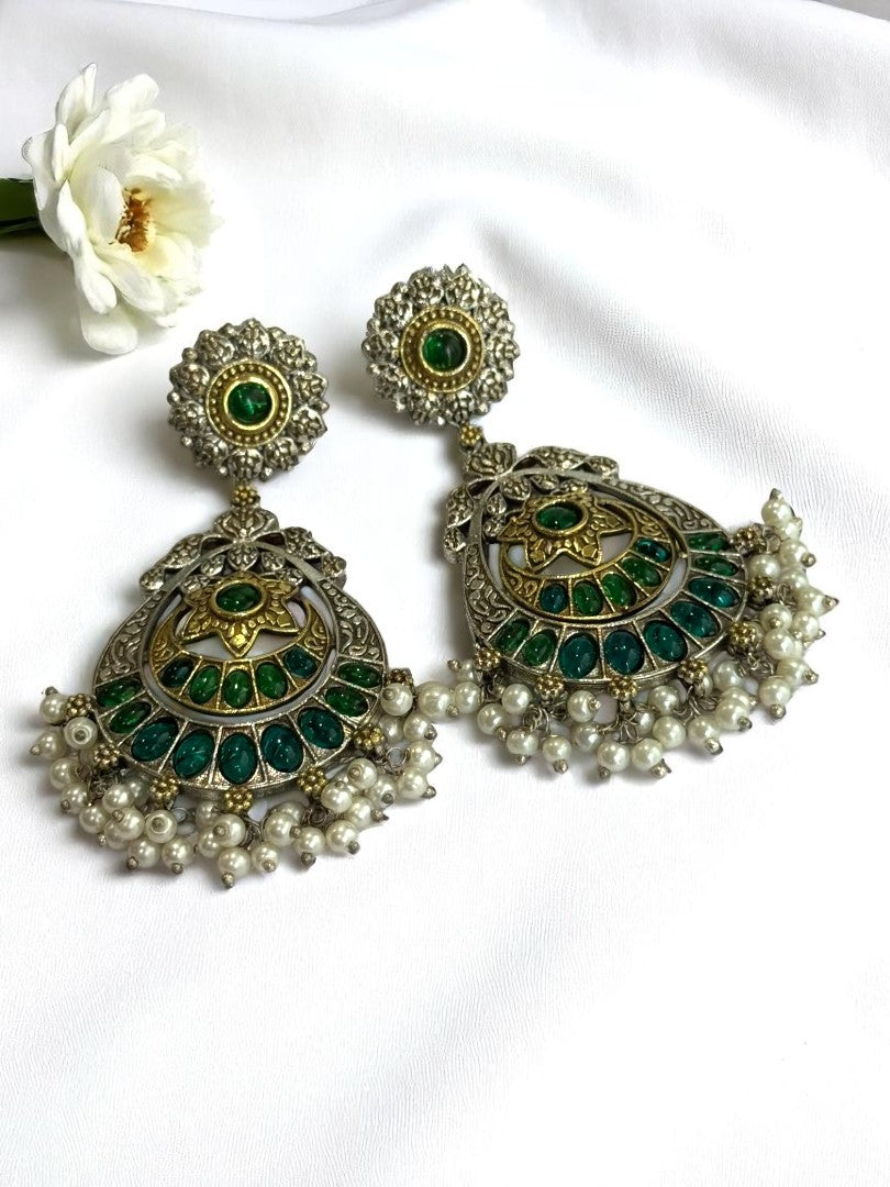 GREEN AANYA GERMAN SILVER EARRINGS