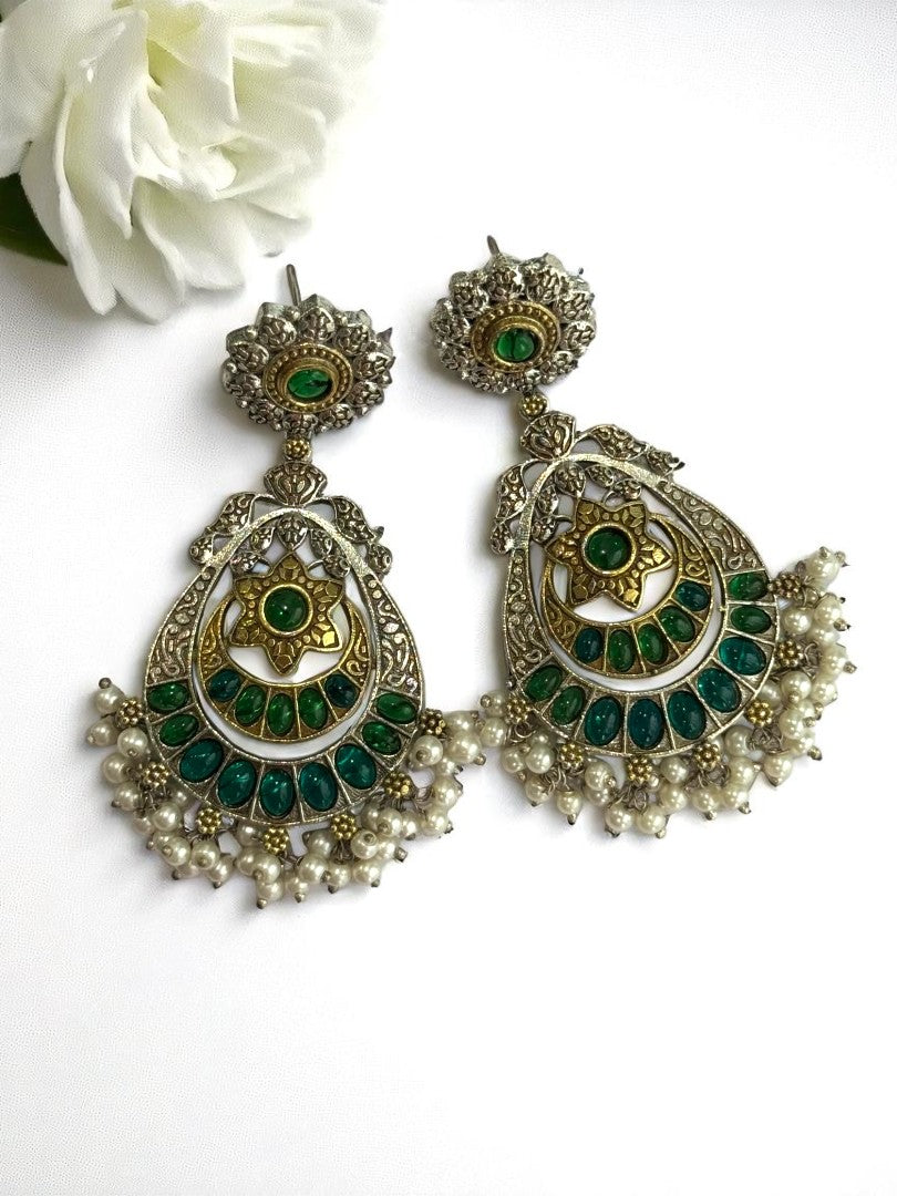 GREEN AANYA GERMAN SILVER EARRINGS