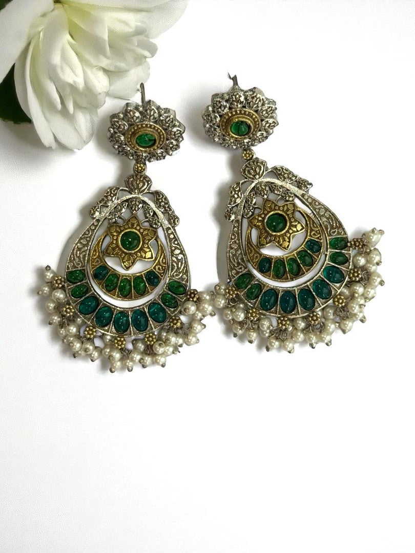 GREEN AANYA GERMAN SILVER EARRINGS