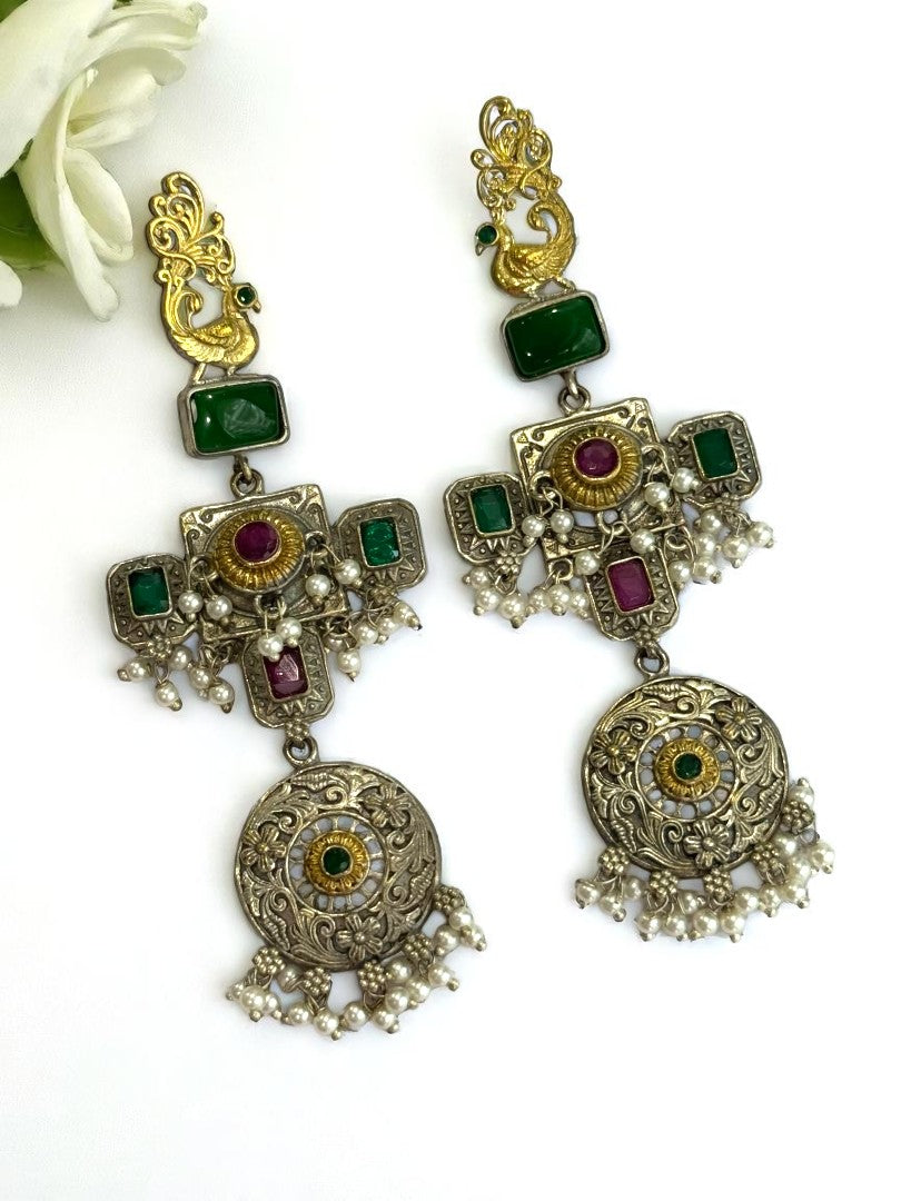 GREEN JOSHIKA GERMAN SILVER EARRINGS