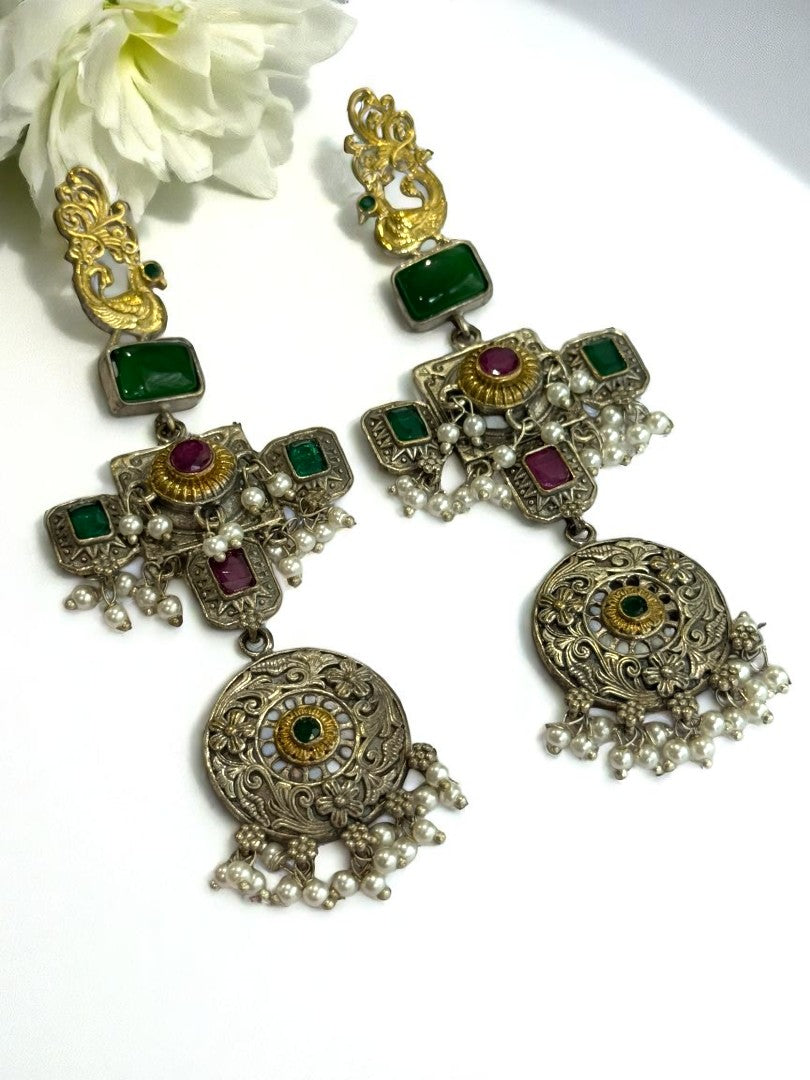 GREEN JOSHIKA GERMAN SILVER EARRINGS