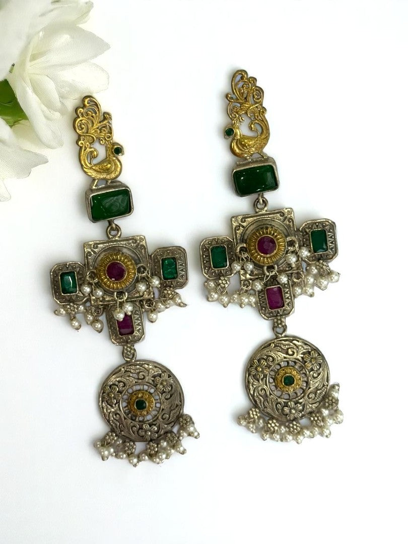GREEN JOSHIKA GERMAN SILVER EARRINGS