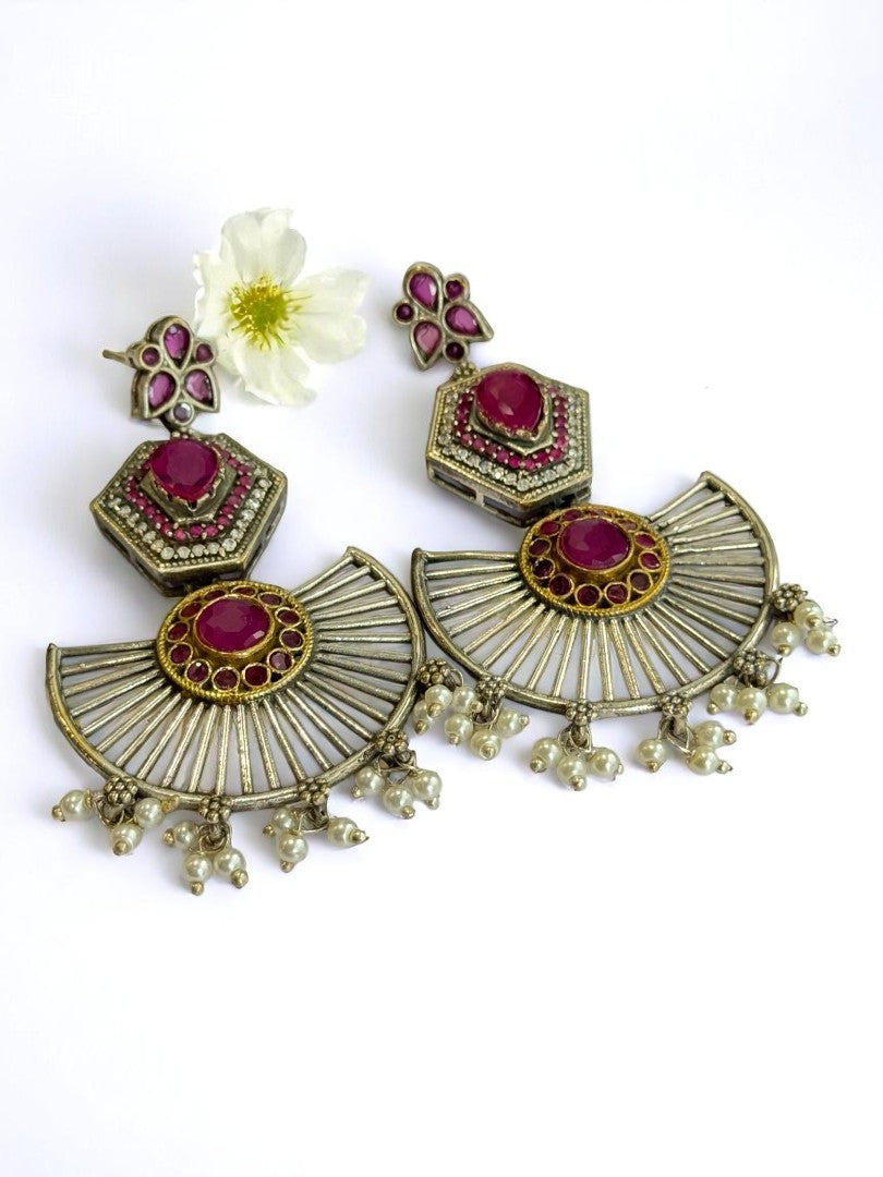 PINK KASHISKA GERMAN SILVER EARRINGS