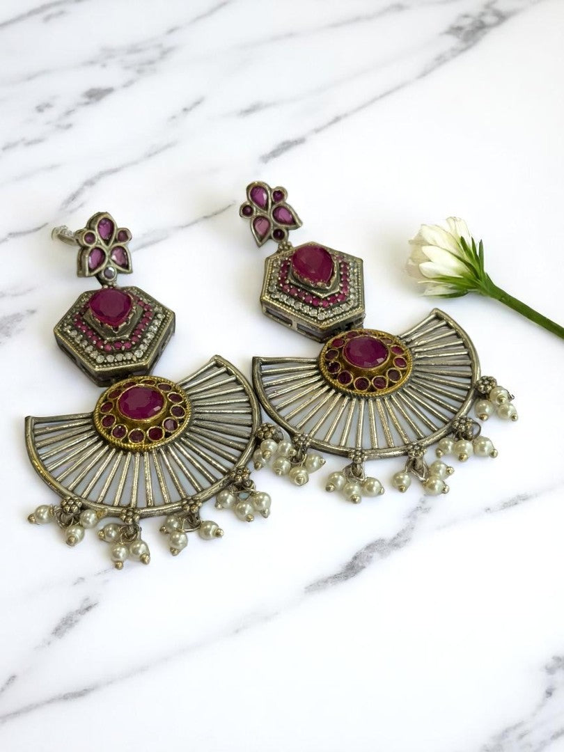 PINK KASHISKA GERMAN SILVER EARRINGS