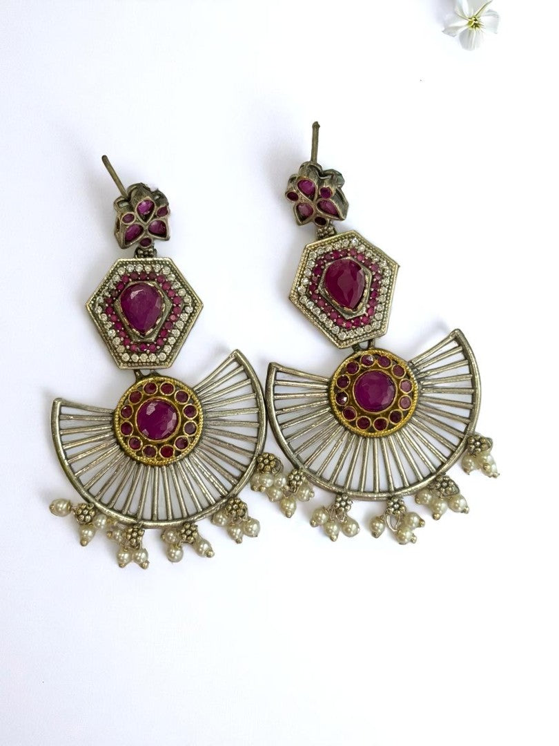 PINK KASHISKA GERMAN SILVER EARRINGS