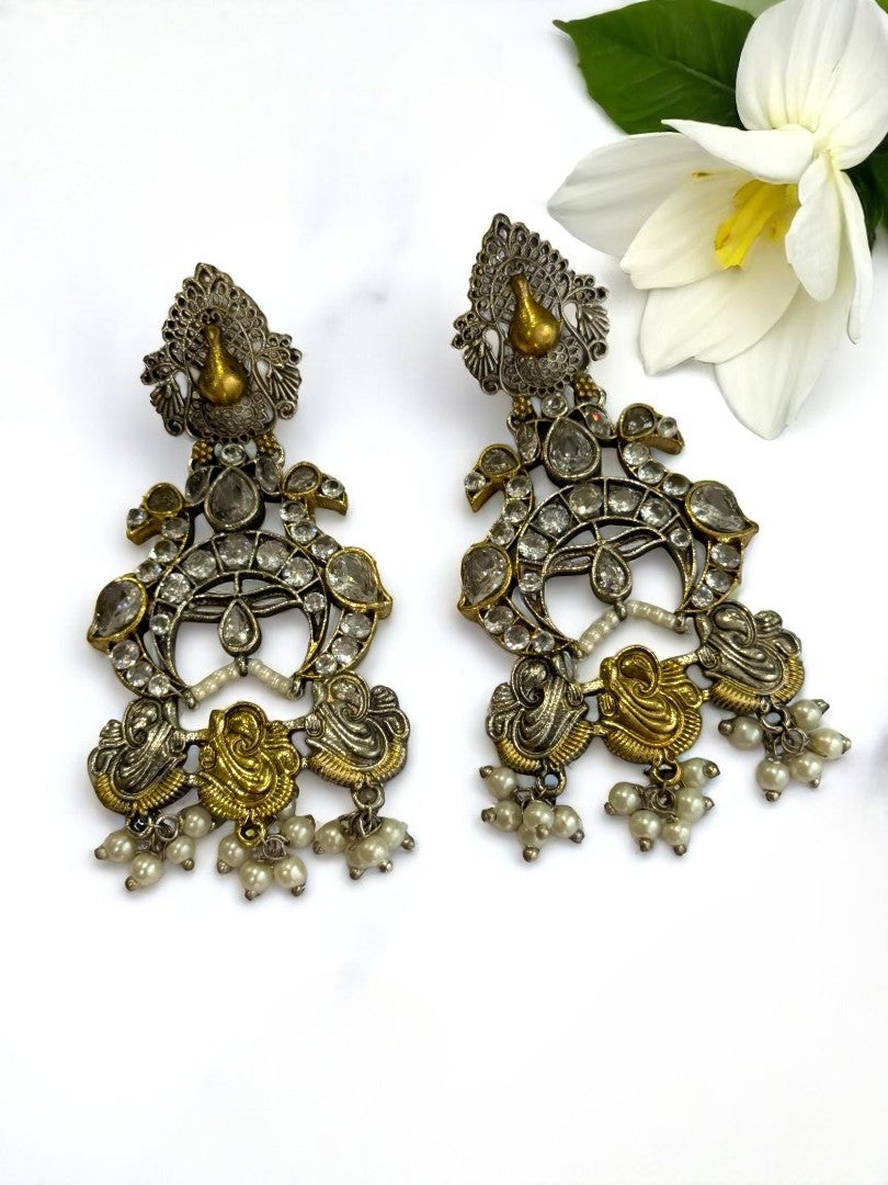 WHITE KUHU GERMAN SILVER EARRINGS