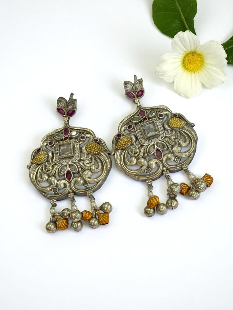 WHITE LAJJA GERMAN SILVER EARRINGS