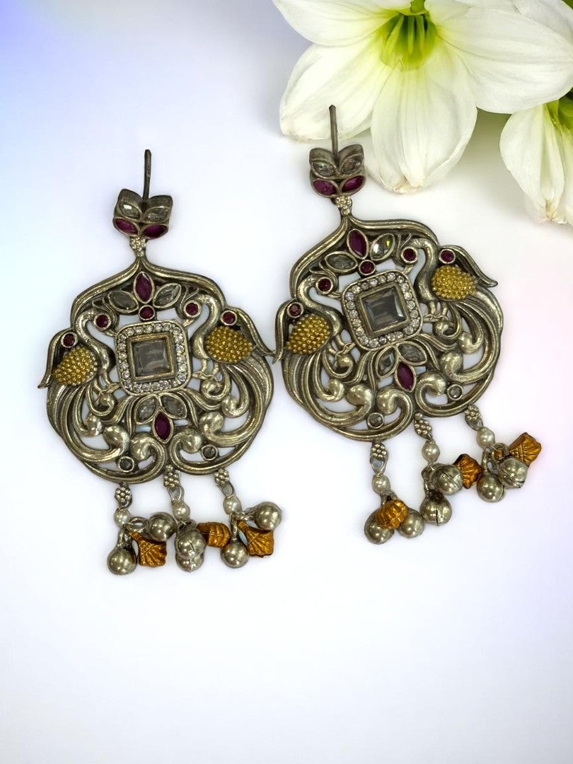 WHITE LAJJA GERMAN SILVER EARRINGS