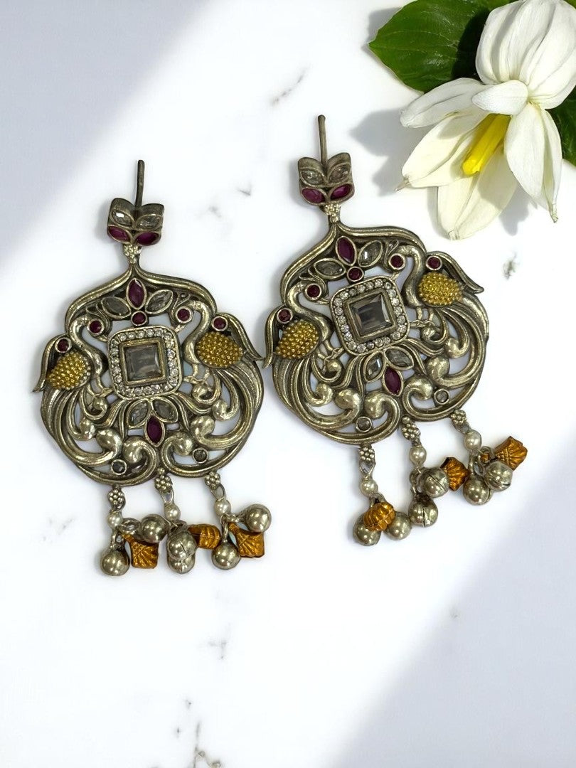 WHITE LAJJA GERMAN SILVER EARRINGS