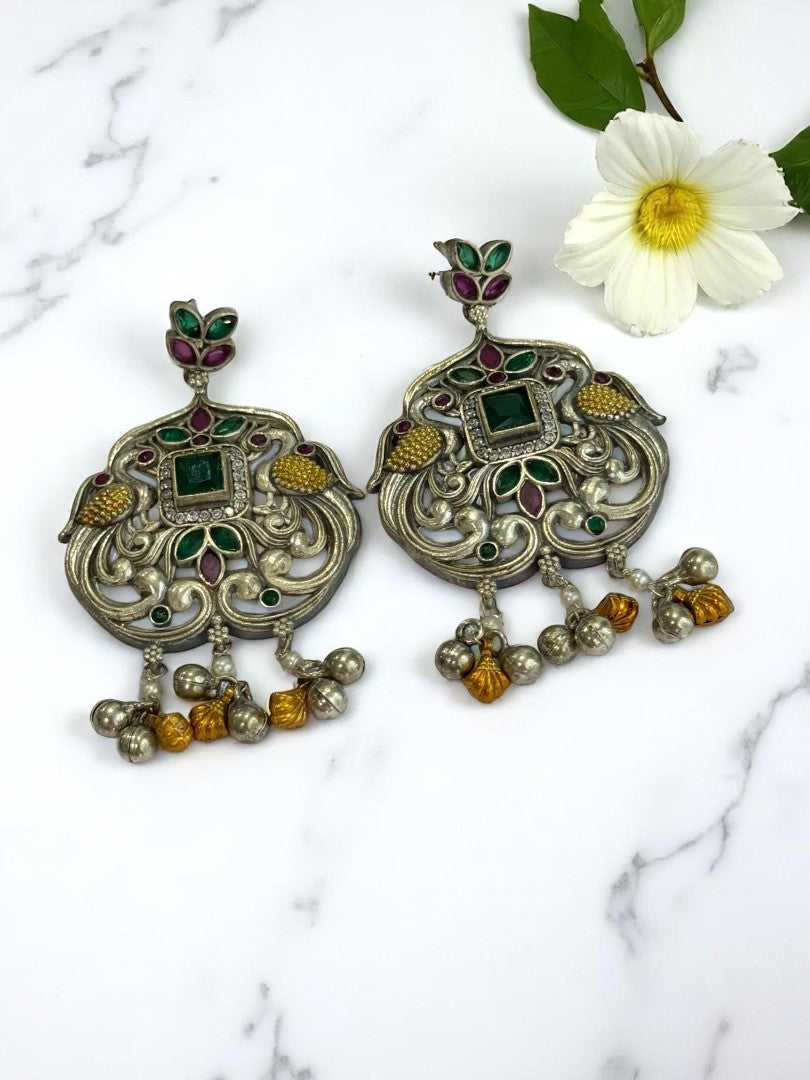 MULTI LAJJA GERMAN SILVER EARRINGS