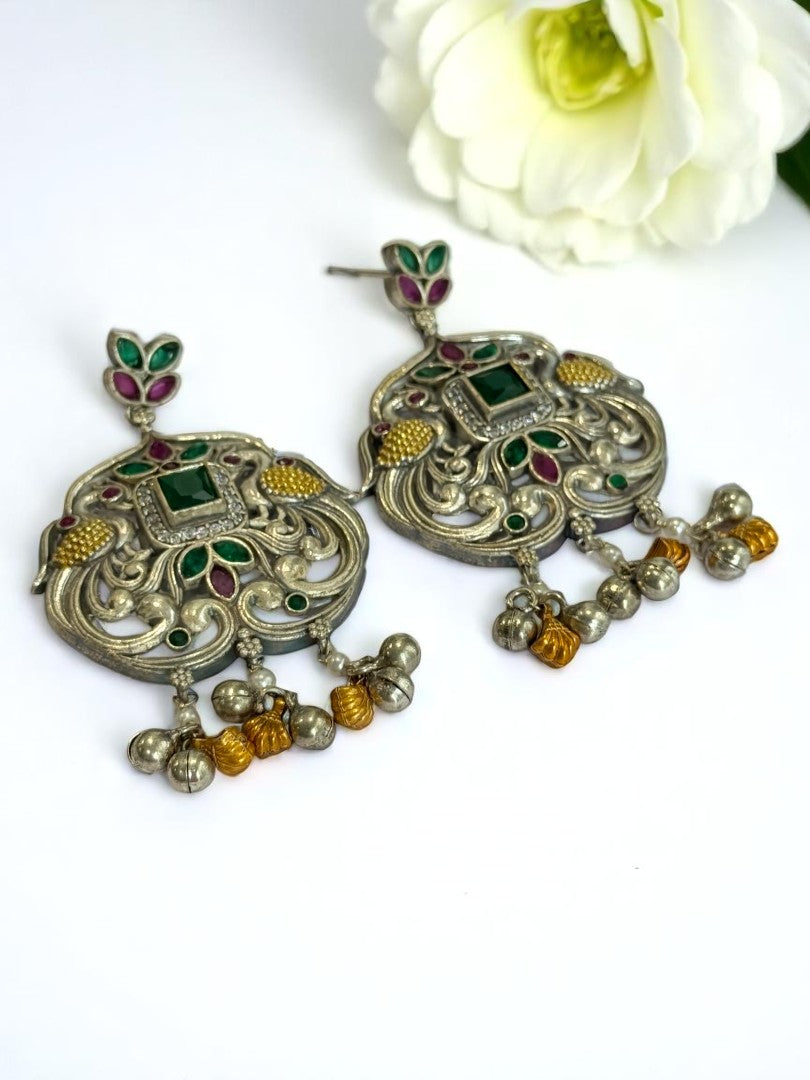 MULTI LAJJA GERMAN SILVER EARRINGS