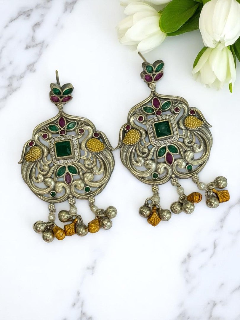 MULTI LAJJA GERMAN SILVER EARRINGS