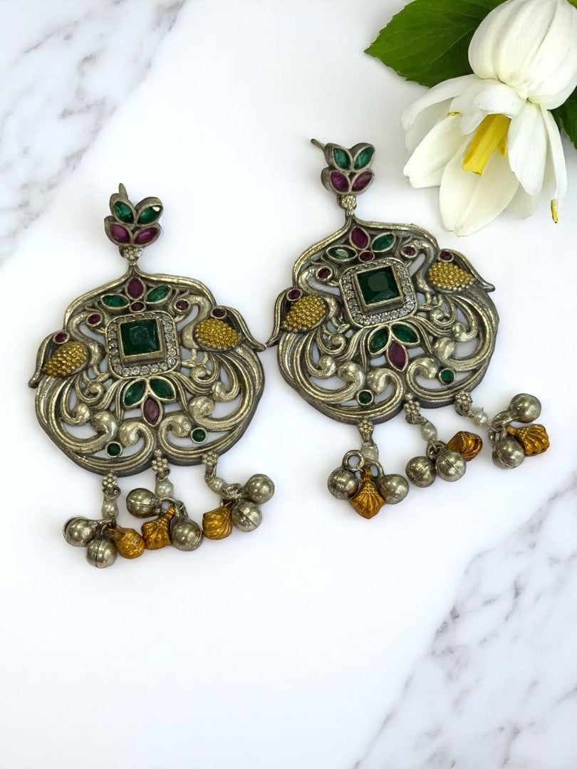 MULTI LAJJA GERMAN SILVER EARRINGS