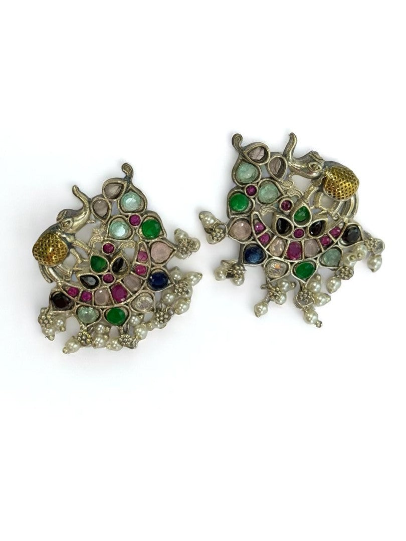 MULTI STONE MRIDULA GERMAN SILVER EARRINGS