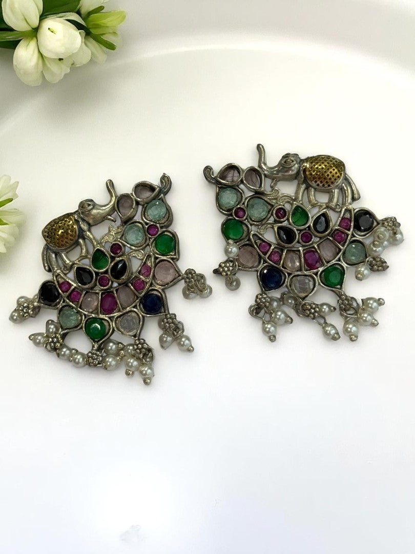 MULTI STONE MRIDULA GERMAN SILVER EARRINGS