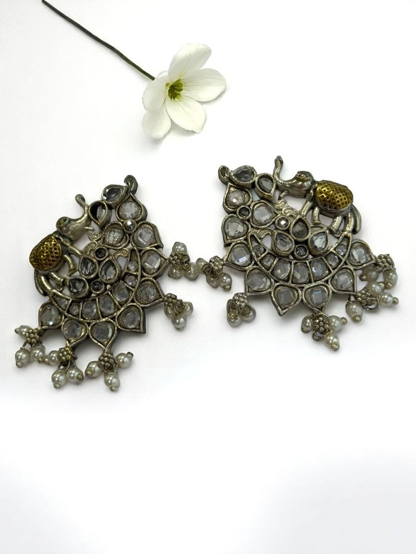 WHITE STONE MRIDULA GERMAN SILVER EARRINGS