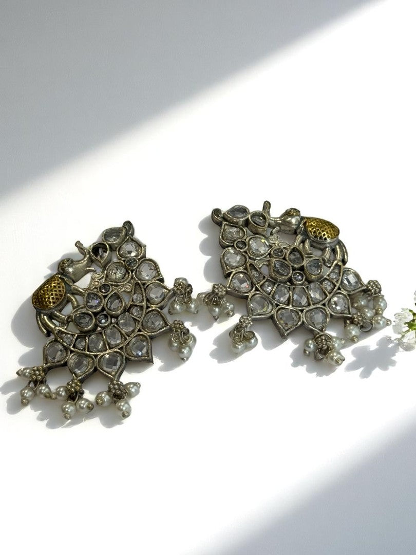 WHITE STONE MRIDULA GERMAN SILVER EARRINGS