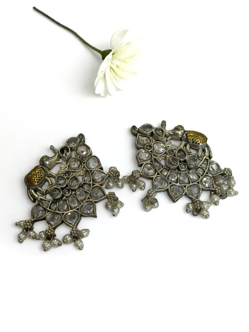 WHITE STONE MRIDULA GERMAN SILVER EARRINGS