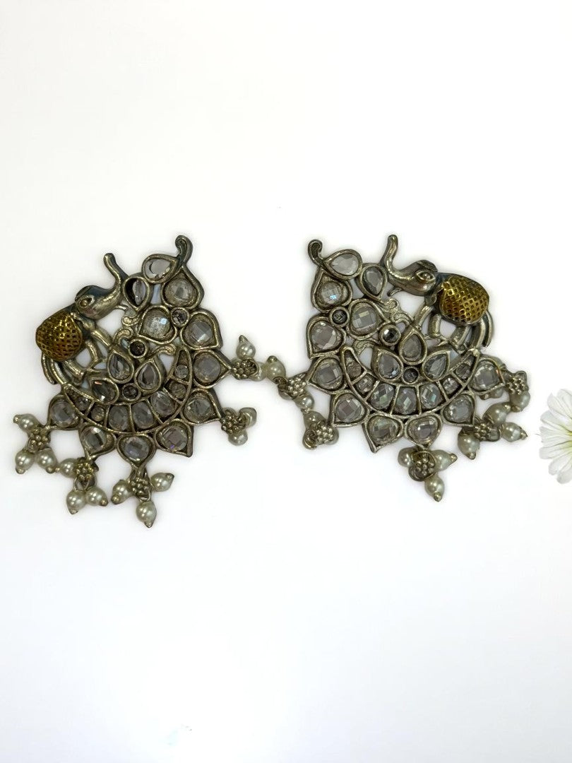 WHITE STONE MRIDULA GERMAN SILVER EARRINGS