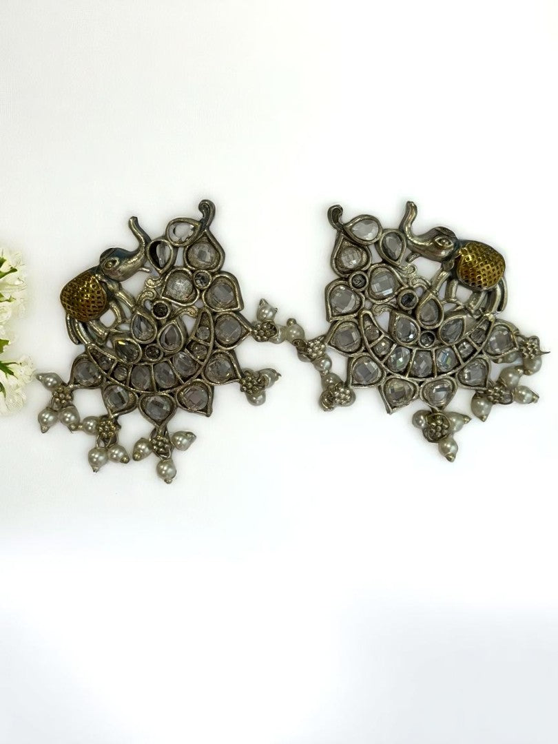 WHITE STONE MRIDULA GERMAN SILVER EARRINGS