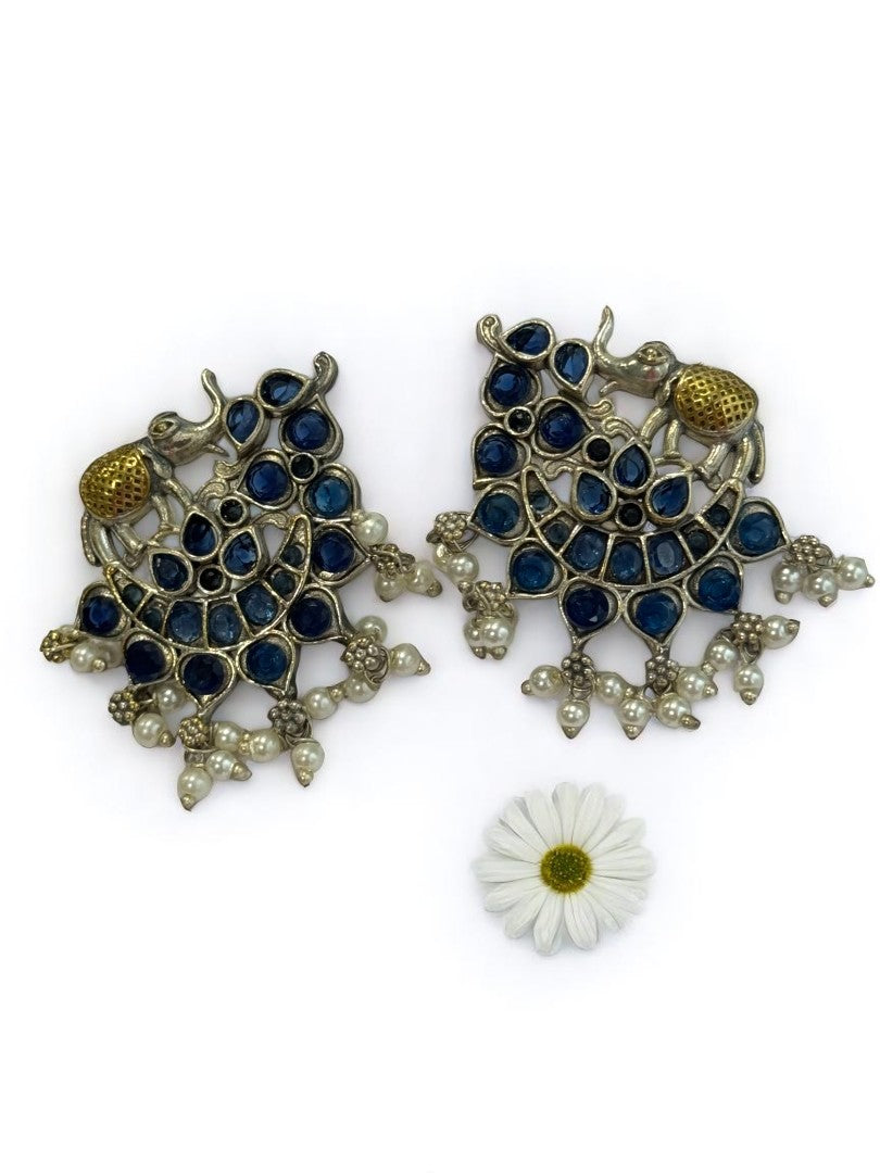 BLUE STONE MRIDULA GERMAN SILVER EARRINGS