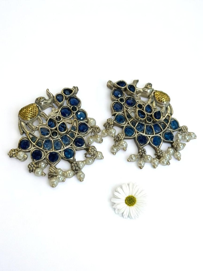 BLUE STONE MRIDULA GERMAN SILVER EARRINGS