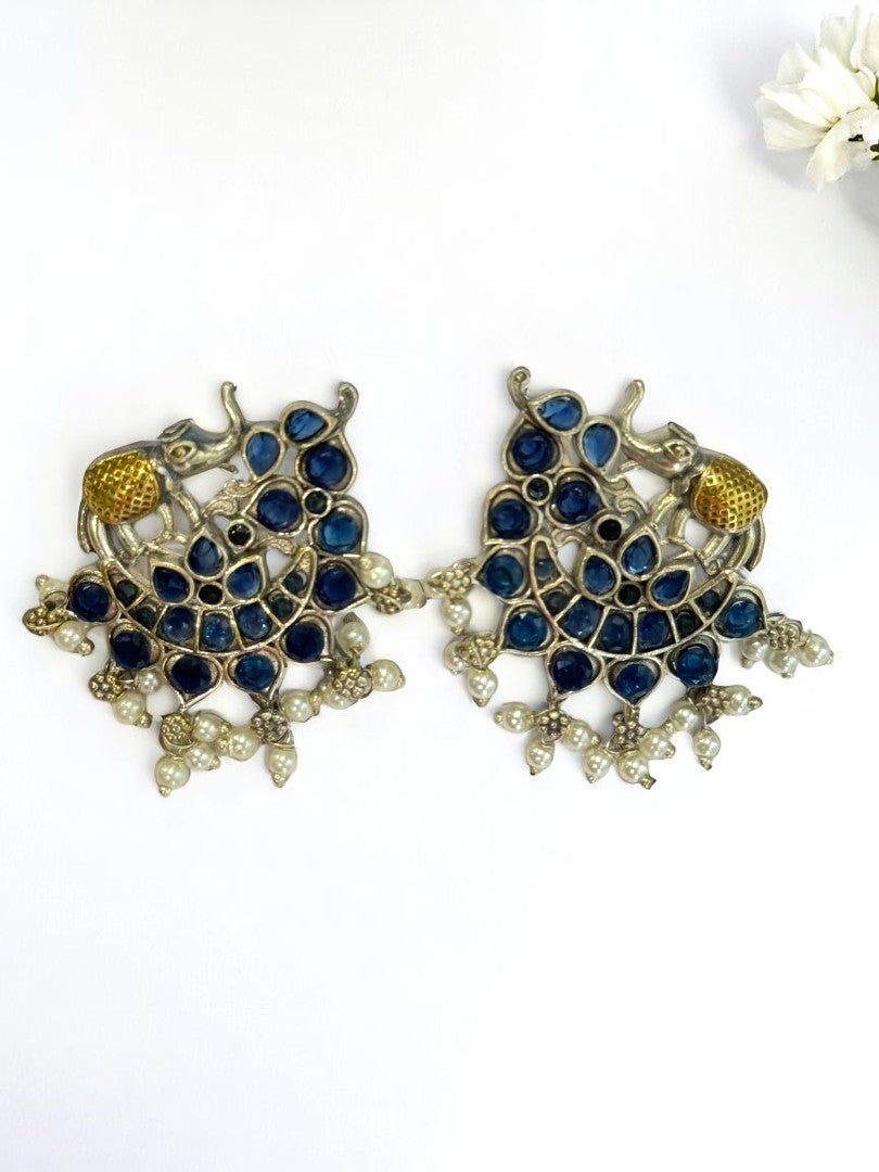 BLUE STONE MRIDULA GERMAN SILVER EARRINGS