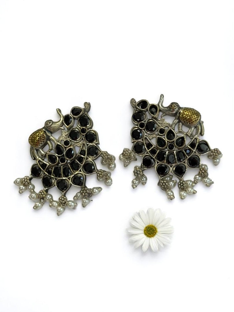 BLACK STONE MRIDULA GERMAN SILVER EARRINGS