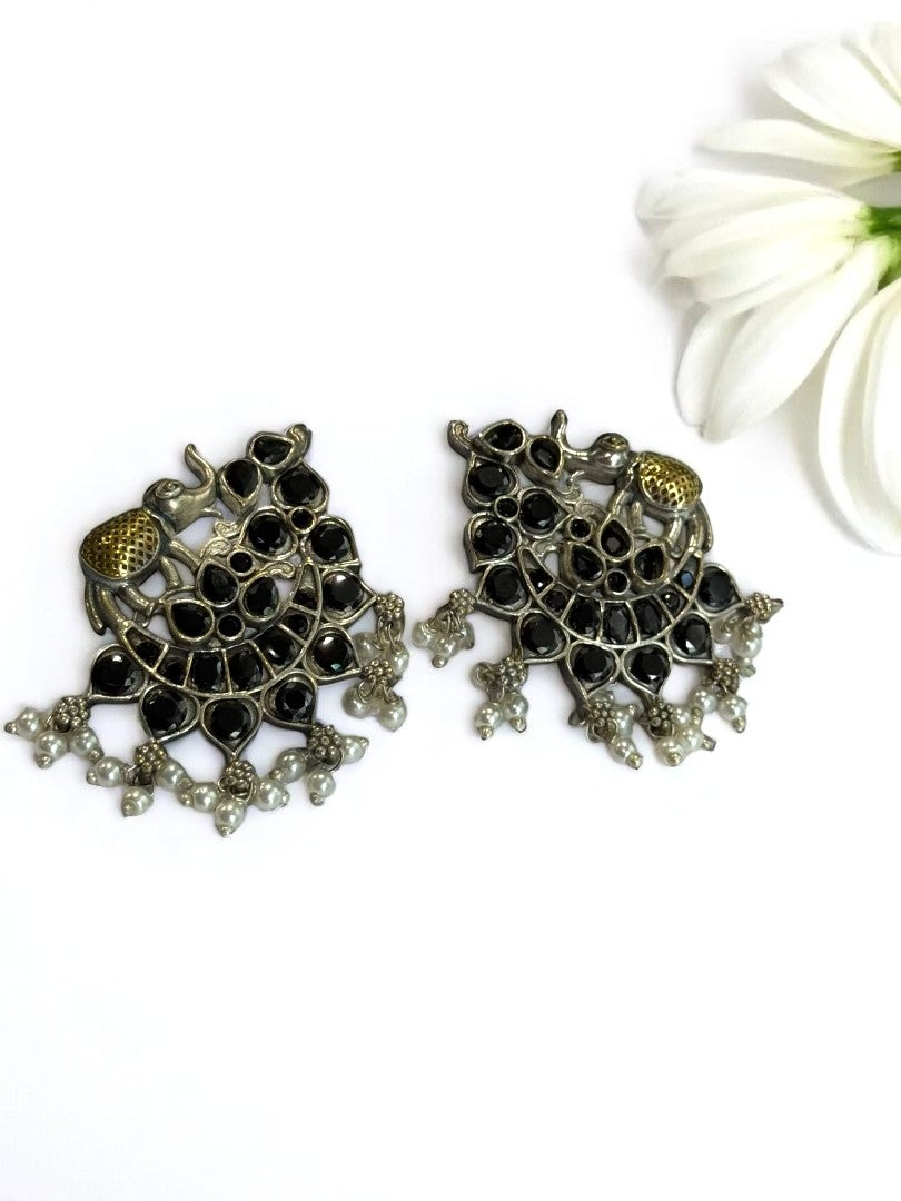 BLACK STONE MRIDULA GERMAN SILVER EARRINGS