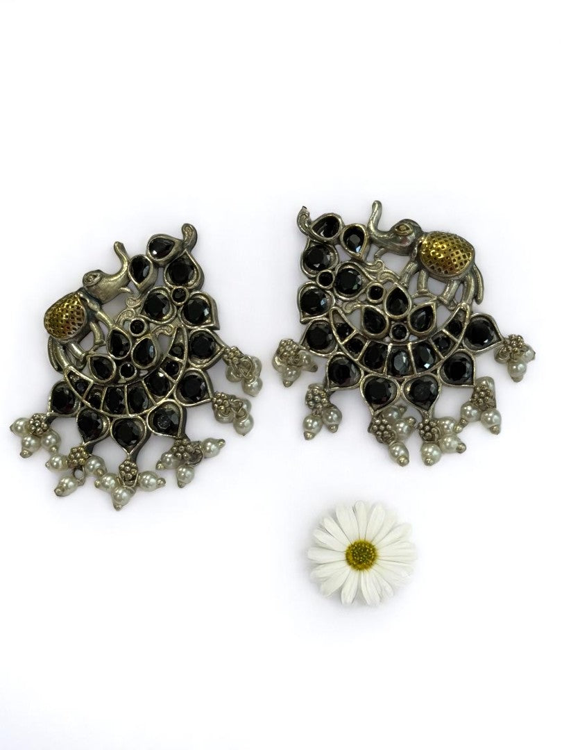 BLACK STONE MRIDULA GERMAN SILVER EARRINGS