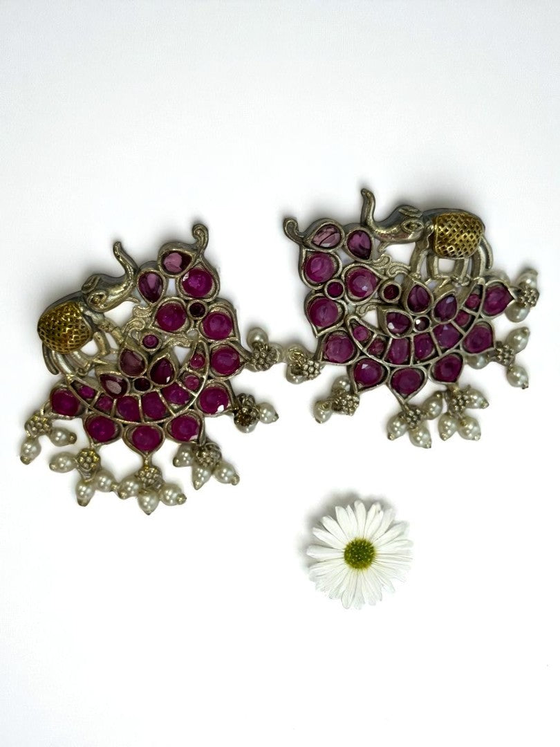 PINK STONE MRIDULA GERMAN SILVER EARRINGS