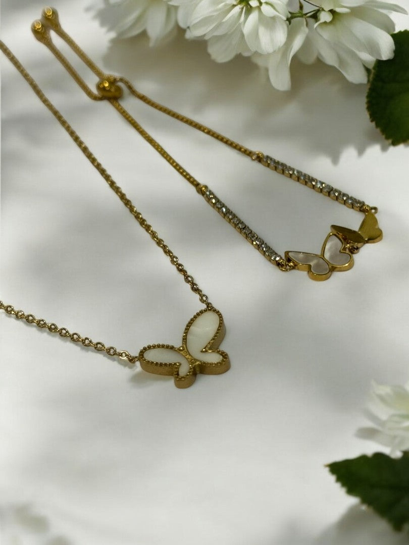 WHITE BUTTERFLY EVERETTY NECKLACE AND BRACELET (COMBO)