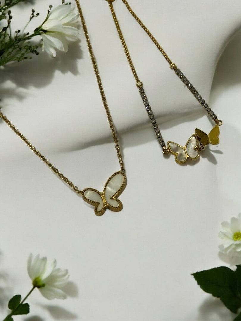 WHITE BUTTERFLY EVERETTY NECKLACE AND BRACELET (COMBO)