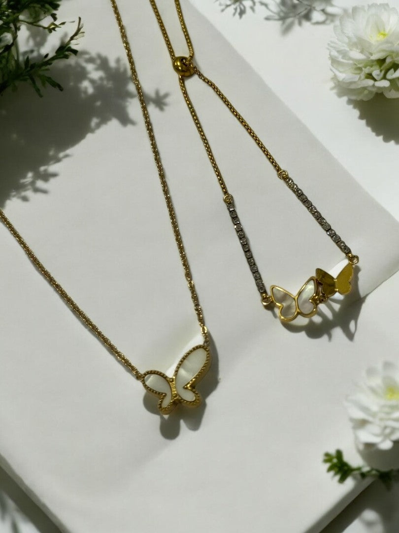 WHITE BUTTERFLY EVERETTY NECKLACE AND BRACELET (COMBO)