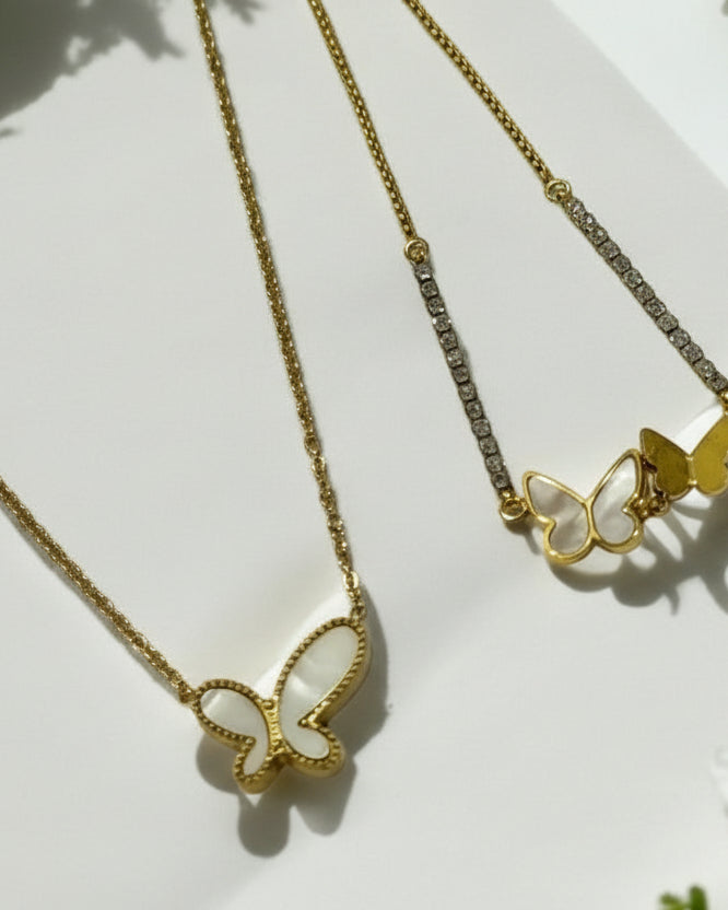 WHITE BUTTERFLY EVERETTY NECKLACE AND BRACELET (COMBO)