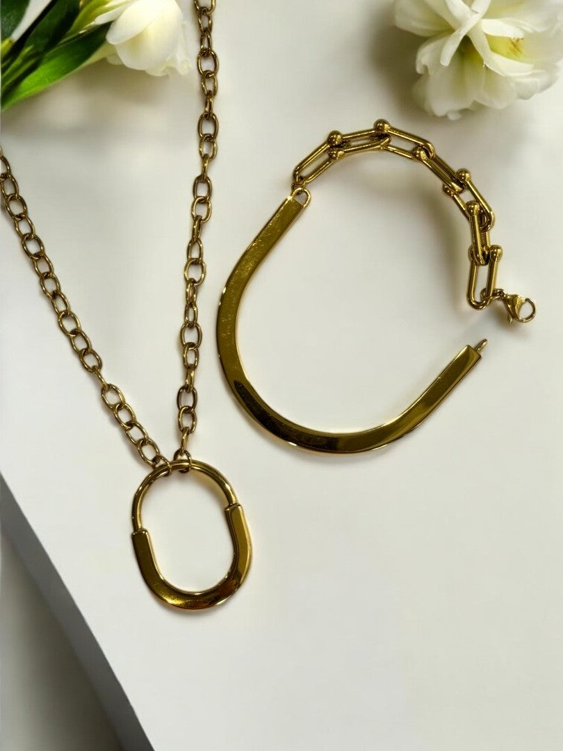 GOLDEN TIFFANY LOCK POSSIE NACKLACE AND BRACELET (COMBO)