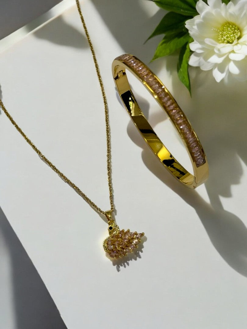 PINK DIAMOND SWAN ENNEY NECKLACE AND BRACELET (COMBO)