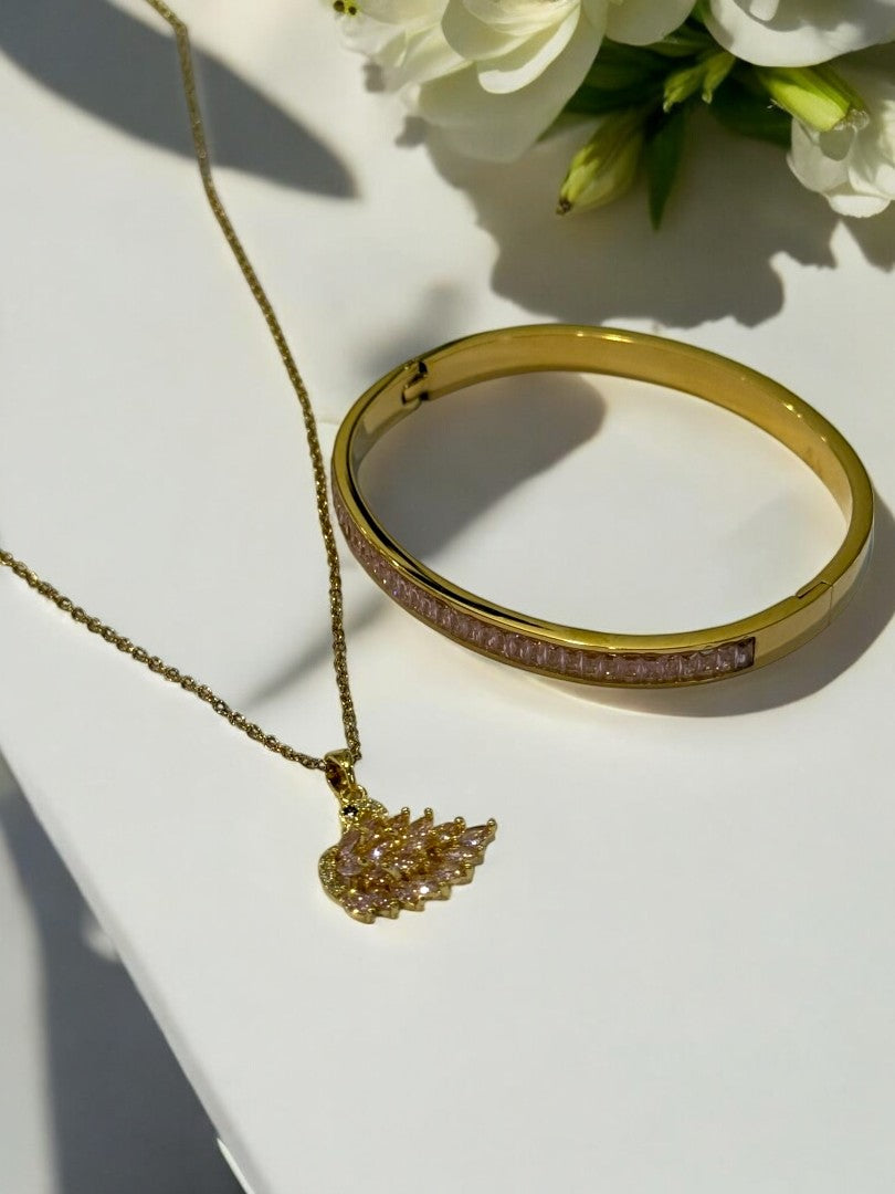 PINK DIAMOND SWAN ENNEY NECKLACE AND BRACELET (COMBO)