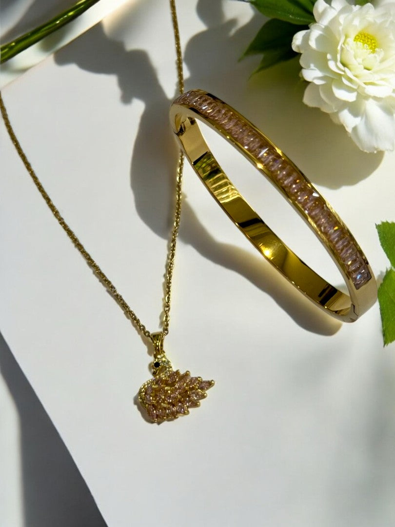 PINK DIAMOND SWAN ENNEY NECKLACE AND BRACELET (COMBO)
