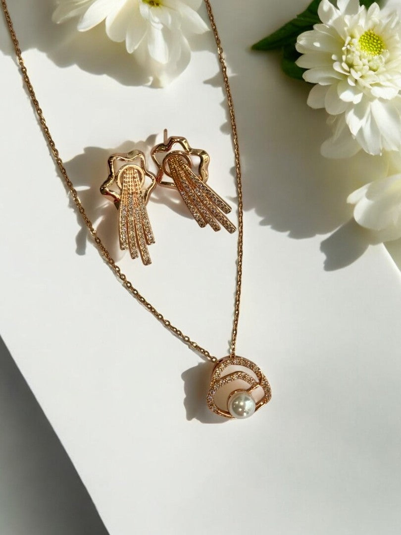 PEARL DIAMOND TANYA NACKLACE AND EARRING (COMBO)