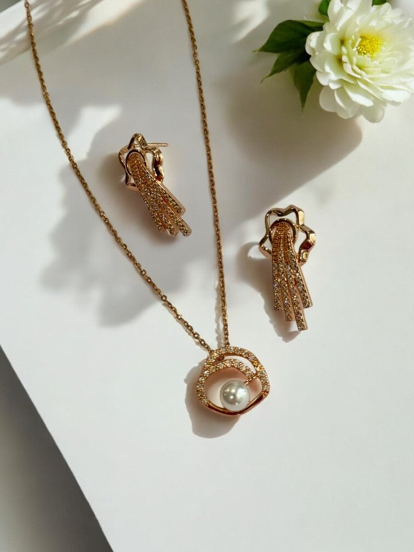 PEARL DIAMOND TANYA NACKLACE AND EARRING (COMBO)