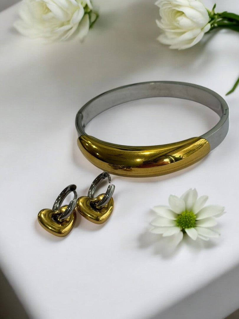 GOLD AND SILVER DEVON BRACELET AND EARRINGS (COMBO)