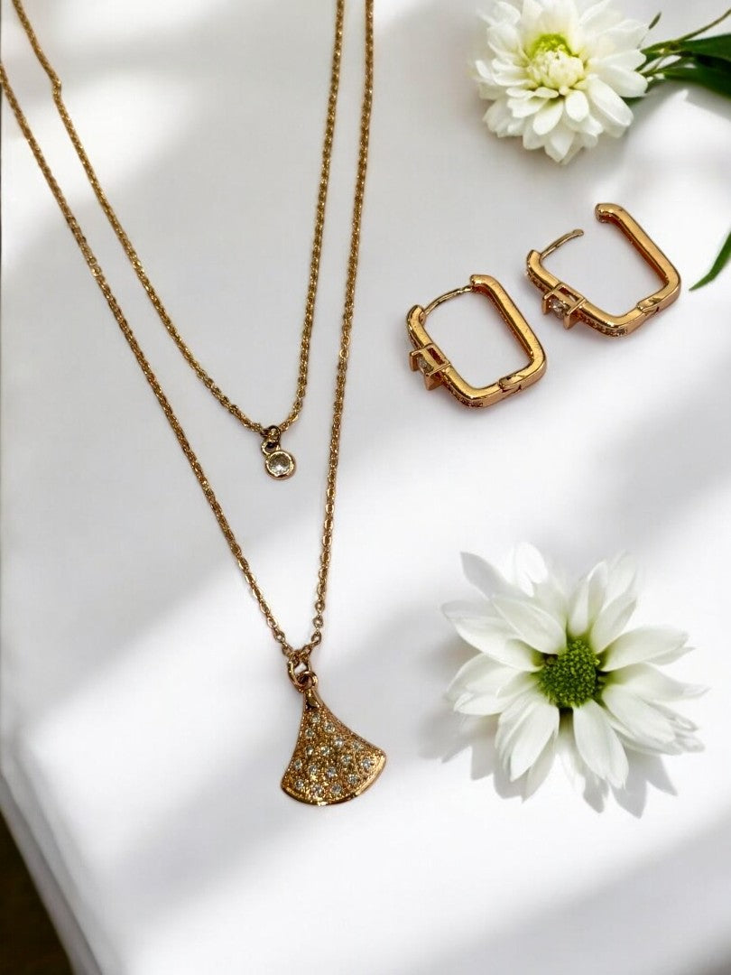 ROSE GOLD DIAMOND TWO LAYER MEHAR NECKALCE AND EARRINGS (COMBO)