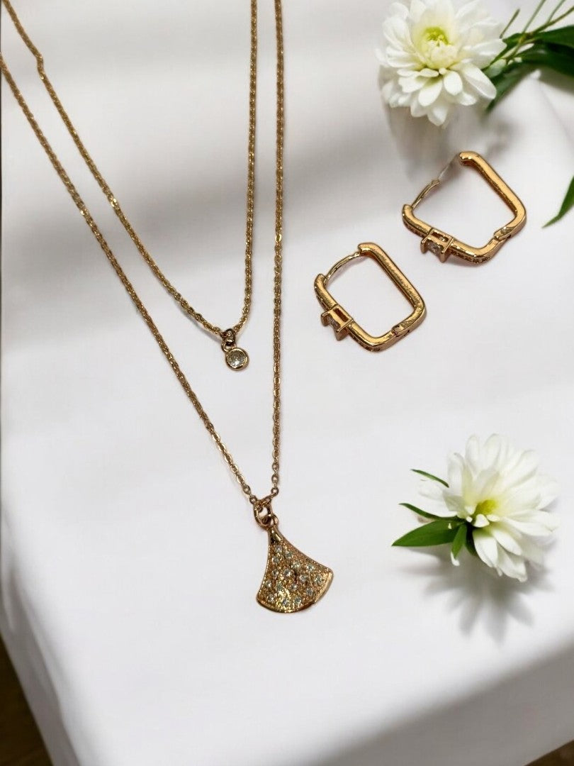 ROSE GOLD DIAMOND TWO LAYER MEHAR NECKALCE AND EARRINGS (COMBO)