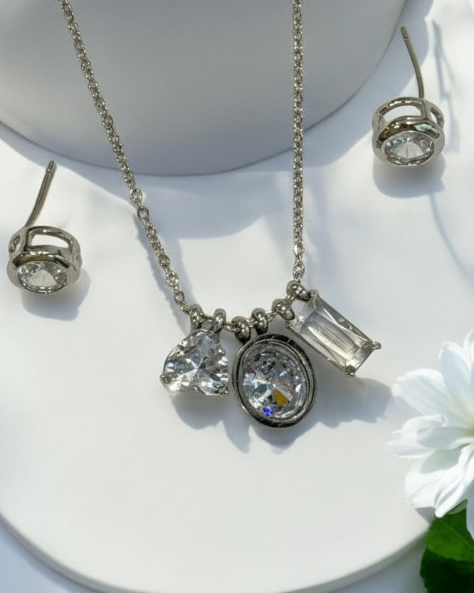 MULTI SHAPE DIAMOND NYALEY NECKLACE AND EARRING (COMBO)