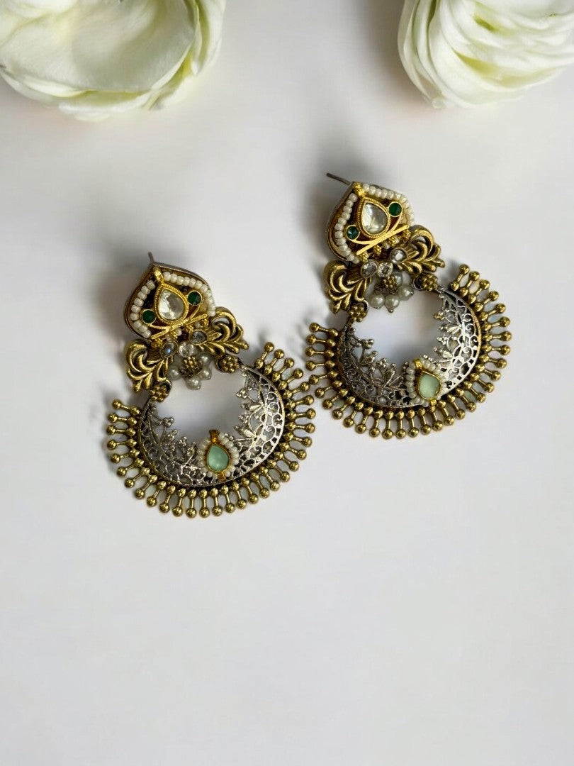 MULTI STONE PEARL AYAANA GERMAN SILVER EARRINGS